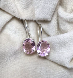 Elegante 925 Sterling Silber Ohrringe mit Rosenquarz Edelstein Liebe Schmuck Geschenk - Bild 1 von 6