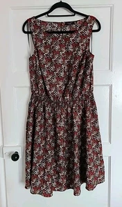 New Look Curves Red White Yellow Floral Elastic Waist Dress Size 20 - Picture 1 of 3