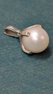14Kt White Gold Pearl Pendant 5/16" Pearl Simple And Beautiful No Chain Wow - Picture 1 of 7