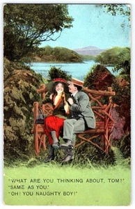 1912 ¡OH YOU NAUGHTY BOY! PAREJA COMEDIA ROMÁNTICA POSTAL BAMFORTH*PLIEGUE* - Imagen 1 de 2