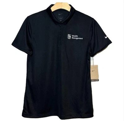 Nueva camiseta polo de golf Nike para mujer mediana negra Dri-FIT rendimiento parche elástico Foto 1 de 4