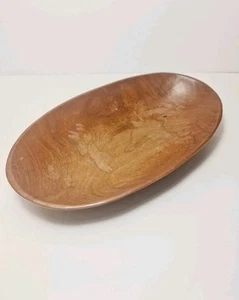 Cuenco ovalado de madera marrón torneado a mano vintage de mediados de siglo ~ 31,5 cm - Imagen 1 de 11
