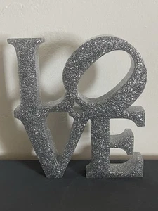 Robert Indiana Style Grey Glitter Resin"LOVE" POP ART Sculpture 8.75”X7.75”X1” - Picture 1 of 7