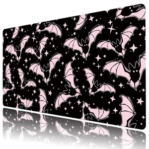 Tapis de bureau souris Halloween Bat rose et noir pour clavier tapis de bureau 31,5 x 15,7 pouces - Photo 1/6