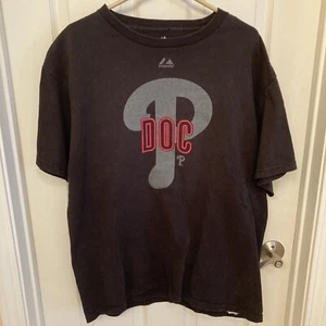 Roy Halladay Doc Philadelphia Phillies Black 2-Sides Majestic Tee Shirt Sz Large - Picture 1 of 3