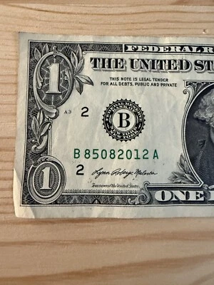 2021 $1 Dollar Bill Date Note 2012 (85082012) Fancy Serial Number  - Image 1 of 4