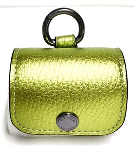 Coach Large Wireless Earbud Pro Case QB Metallic Citrine Green Foil Leather NWT - Picture 1 of 19