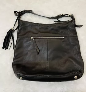 ISSAC MIZRAHI HANDTASCHE SCHWARZ WEICHES LEDER MIT QUASTE SILBERTON AKZENTE SAUBER - Bild 1 von 17