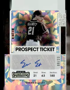 (4018) 2021 Contenders Ethan Elliott Prospect Ticket 2 Cracked Ice #/23 RC Auto - Picture 1 of 2