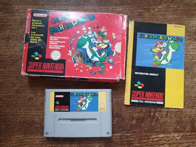 SNES SUPER NINTENDO - SUPER MARIO WORLD - RED BOX EDITION #PLT UKV PAL CIB - Image 1 of 4