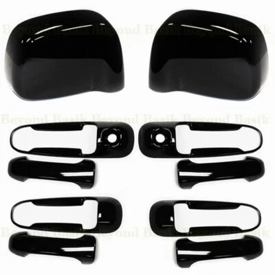 Espejos retrovisores negros brillantes + cubiertas de manija de puerta con 2 kh para Dodge Ram 1500 2500 2002-2008 Foto 1 de 2