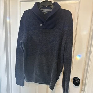 Banana Republic italienisches Garn Merinowolle Schalkragen Pullover marine meliert Gr. Lg - Bild 1 von 12