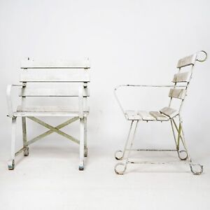 Pair Of Antique Strap-Work Iron Garden Chairs