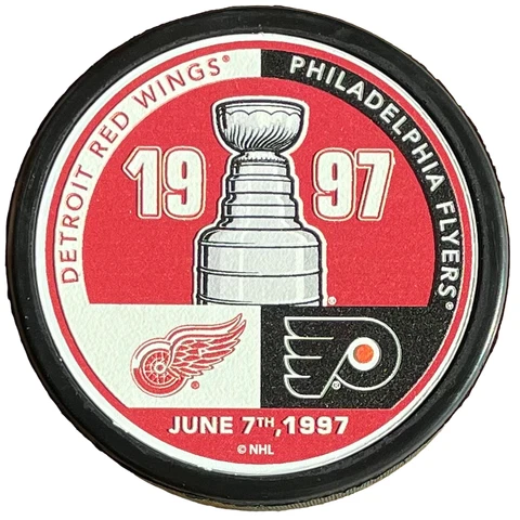 DETROIT RED WINGS 1997 STANLEY CUP PUCK LITTLE CAESARS ARENA EXCLUSIVE VS FLYERS Cover