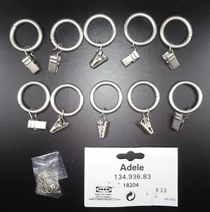 IKEA Adele Curtain Rings with Clips or Hooks 1” Diameter Nickel Plated Steel - Picture 1 of 6