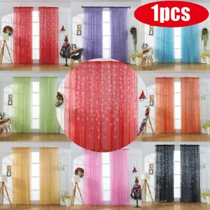 Christmas Snowflake Window Curtain Tulle Window Treatment Voile Drape Valance - Picture 1 of 16