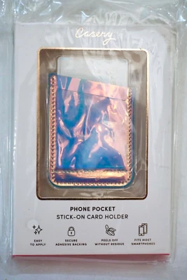 NIB Casery Phone Pocket Stick-on 2 Pocket Card Holder, Holographic Transparent - Image 1 of 2