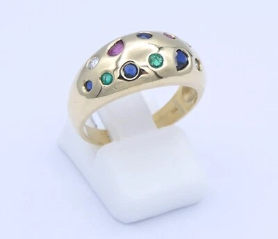 Damenring mit verschiedenen Edelsteinen / 750er -18K Gelbgold - 53 (16,8 mm Ø) - Bild 1 von 4