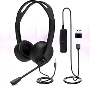 USB Call Centre Headset 2 in 1 Noise Cancelling & Audio Controls For Chat Gaming - Picture 1 of 7