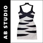 AB Studio White Dress Size 14 Women Sleeveless Stripe BodyCon New $54