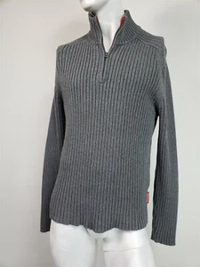 Suéter Abercrombie & Fitch Vintage Gris Acanalado Algodón 1/4 Cremallera Músculo Talla XL - Imagen 1 de 3