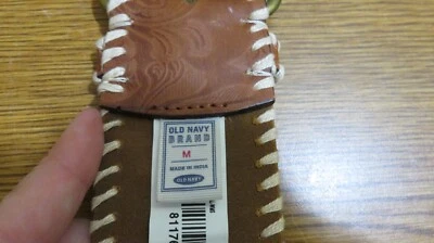 OLD NAVY WIDE BROWN LEATHER BELT WHIP STITCH METAL STUDS  (32-36" WAIST) SZ MED - Image 1 of 4