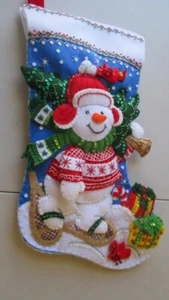 Christmas Stocking felt Hand stitched Bucilla Nordic Snowman finished - Picture 1 of 8