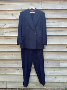Vintage 1940s Double Breasted Navy Pinstripe Suit by Worsted-Tex 40R - Picture 1 of 14