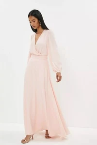 Coast Gürtelschleife Luxe Wrap Maxi Anlass Brautjungfernkleid Rosa UK Größe 16 - Bild 1 von 4