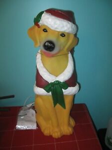 NEW 24" Christmas Lighted Golden Retriever Blow Mold Dog With Santa Hat
