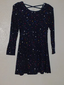 Girls Dress Blue Medium Stars Long Sleeve - Picture 1 of 6