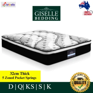 Giselle Bedding 32cm Mattress Euro Top Bed Pocket Spring Medium Firm Queen AU - Picture 1 of 8