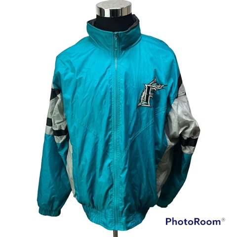 Vintage Starter Florida Marlins Mens L Windbreaker Jacket Teal Grey Embroidered Cover