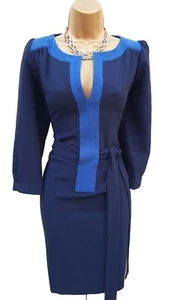 10 UK KOOKAI Deep Blue Morbida Crepe Tunica Mini Camicia Abito Lavoro Ufficio Giorno - Foto 1 di 4