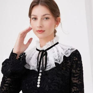 White Standing Collar Lace Lace Up Shawl Cloak Fashion Double Lace Shawl Women - Picture 1 of 9