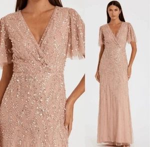 Mac Duggal verziertes Kleid mit Flatterärmeln, V-Ausschnitt und Pailletten und Perlen d - Bild 1 von 13