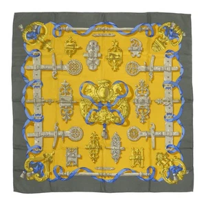 HERMES Carré 90 FERRONNERIE Ironwork unisex Yellow gray 【A】 - Picture 1 of 8