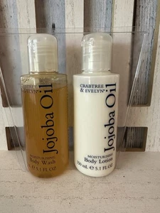 Crabtree & Evelyn Jojoba Oil Moisturizing Body Wash Gel & Lotion 5.1oz RARE SET - Picture 1 of 5