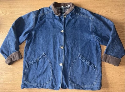 De Colección Chaqueta Jean Cherokee XL Azul Marrón Tareas Abrigo de Granero Forrado a Cuadros Trabajo de Campo Foto 1 de 4