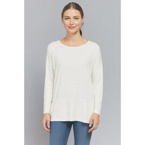 Ann Taylor Loft Cream Long Sleeve Boat Neck Side Slit Top XS Minimalist 84-28 - Picture 1 of 11