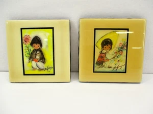 (2) Ted De Grazia Tile Art Boy Girl Flower Wall Hang or Standing 4.25" Unused - Picture 1 of 15