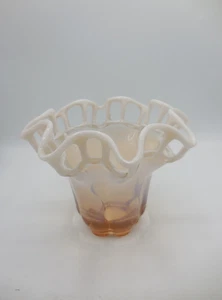 Vintage Duncan and Miler Canterbury Pink Opalescent Glass Vase Ruffled Lace Edge - Picture 1 of 8