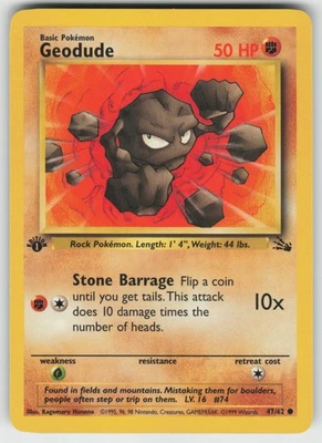 Pokemon 1st Edition Geodude Common  Fossil 47/62 NM - Image 1 of 2