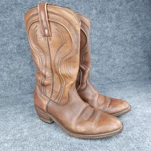 Vintage Frye Western Cowboy Boots Mens Size 11 D Brown Leather Made USA Pull On - Picture 1 of 17
