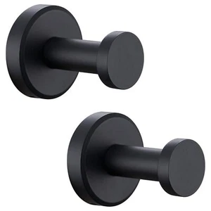 Matte Black Bath Towel Hook 2 Pack Stainless Steel Round Coat Hooks Wall Mounted - Picture 1 of 9