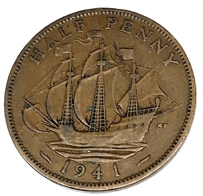 # C4880 MONEDA DE GRAN BRETAÑA, MEDIO CENTAVO 1941 Foto 1 de 2