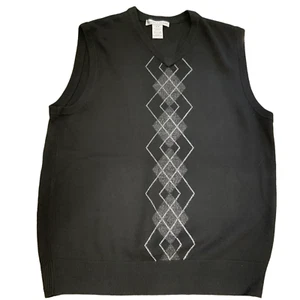 M Geoffrey Beene Mens Vest Sweater knit Argyle Diamond Gray White Black - Picture 1 of 4