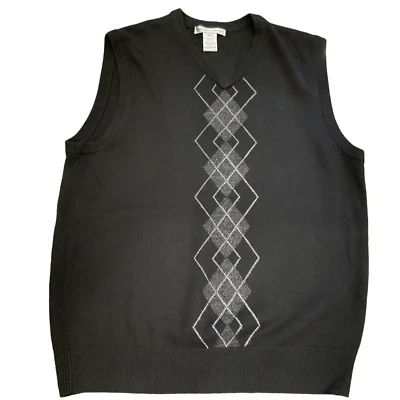 M Geoffrey Beene Mens Vest Sweater knit Argyle Diamond Gray White Black - Image 1 of 4