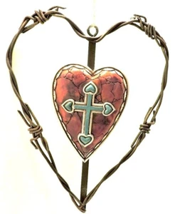 Herz Kreuz Metall Dekor Rot & Blau Wandbehang 6 1/2x8 1/2 Zoll Neu - Bild 1 von 4