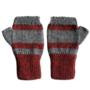 Trendige 100% Alpaka fingerlose Fäustlinge - Flecked Burgundy / Grau (XS) - Bild 1 von 2